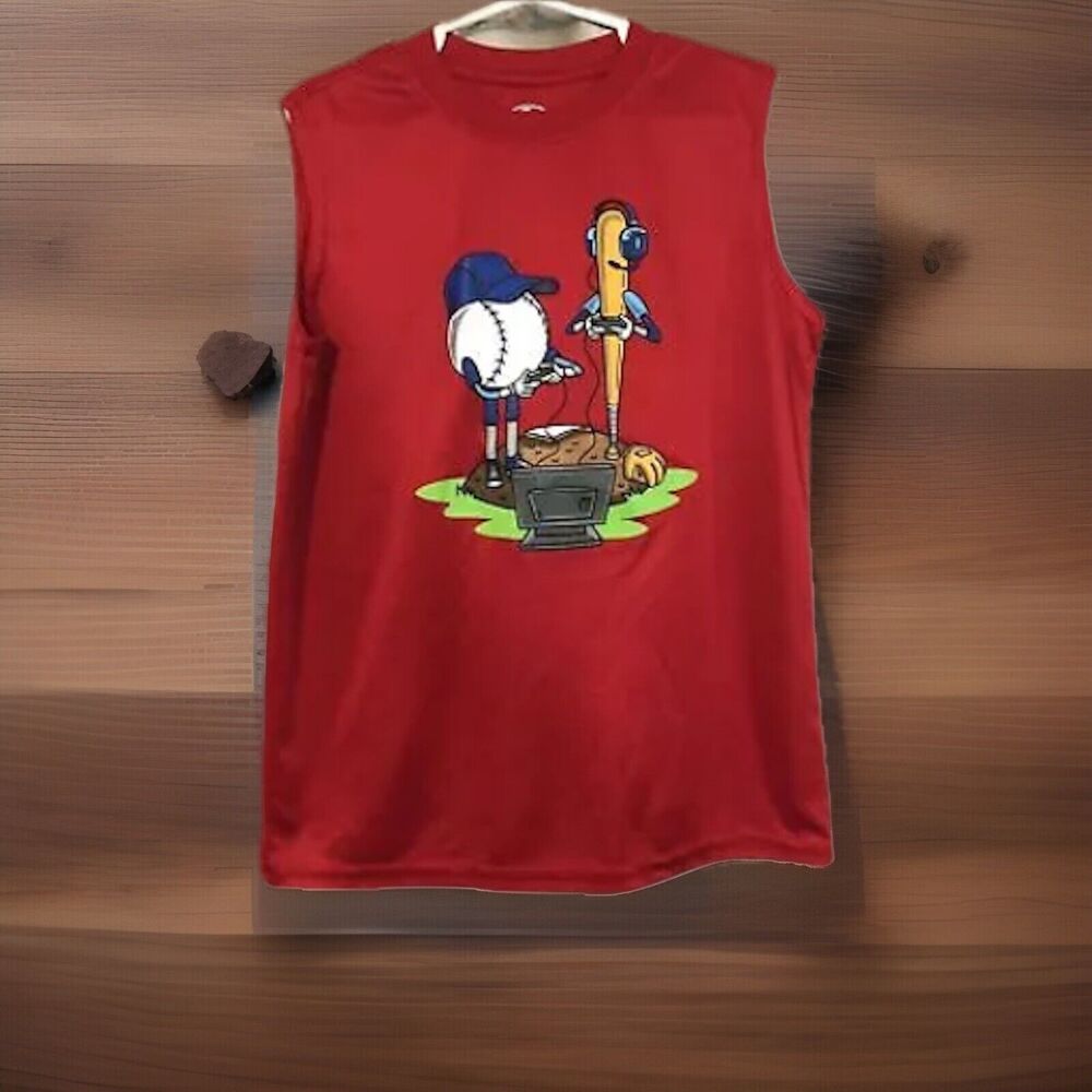 Athletic Works Boys S Red Baseball Video Game Graphic Tank Top Activewear Tee